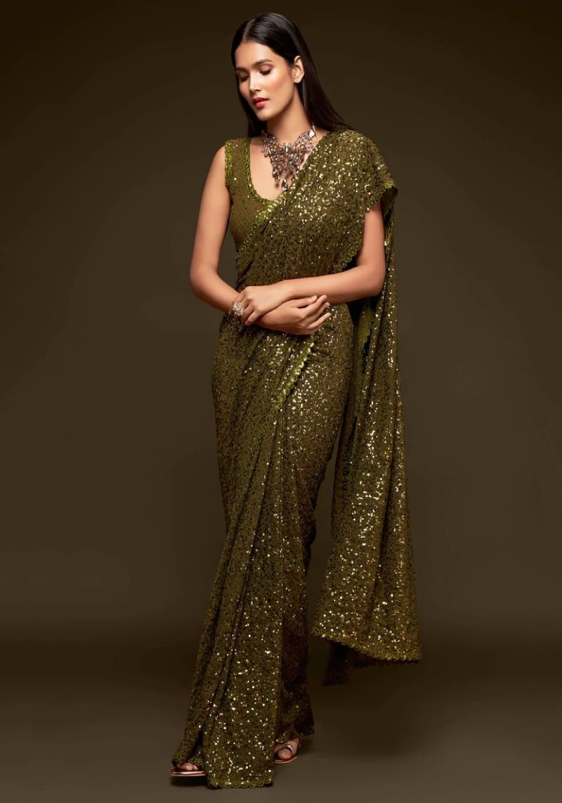 Multiple Sequins Embroidered Pure Georgette Saree