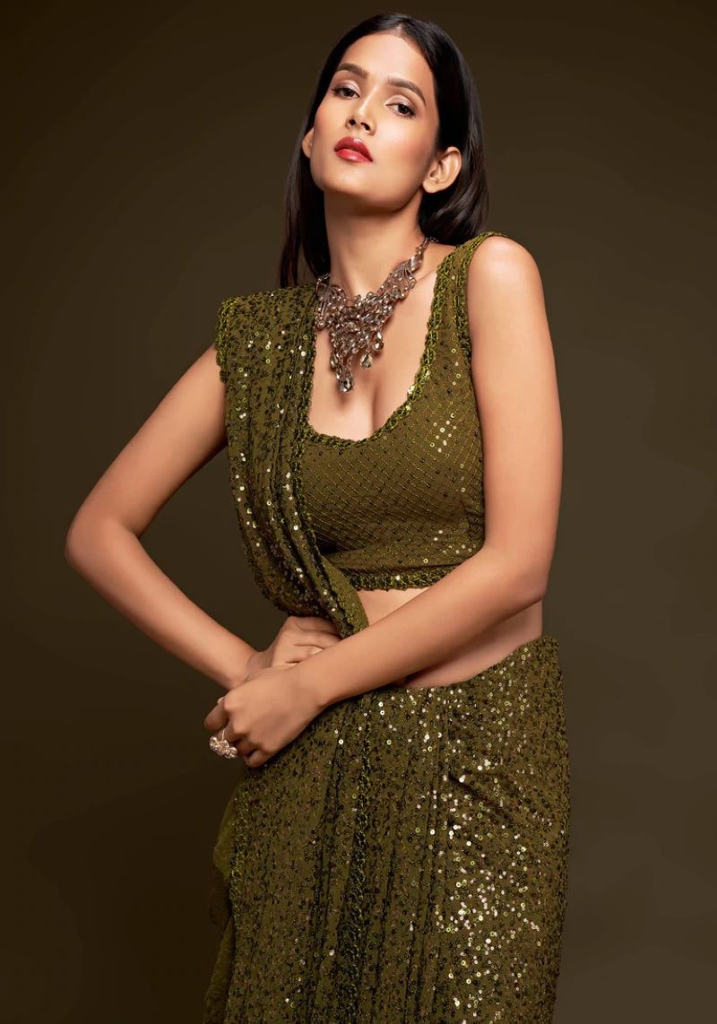 Multiple Sequins Embroidered Pure Georgette Saree