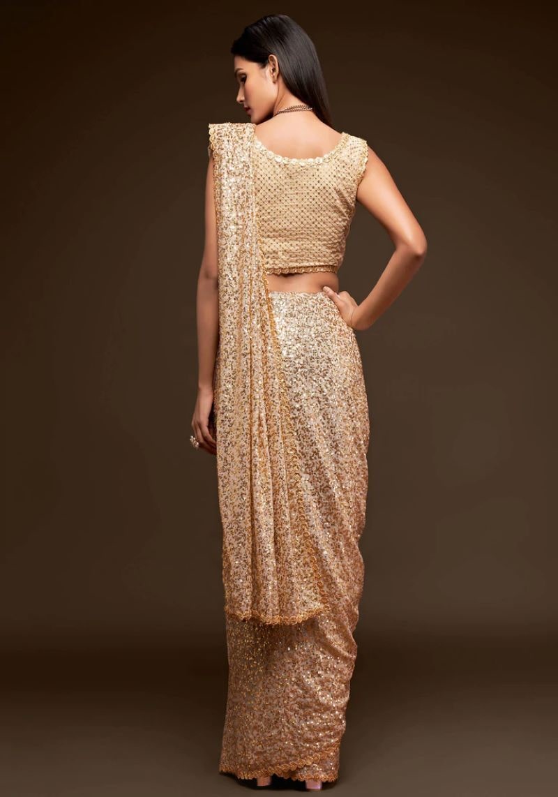 Heavy Sequins Embroidered Faux Georgette Saree