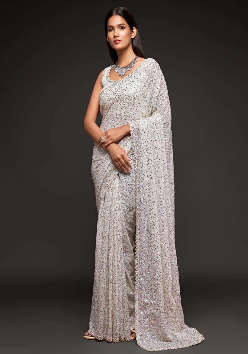 Elegant Party Wear Sequins Embroidered Georgette Saree