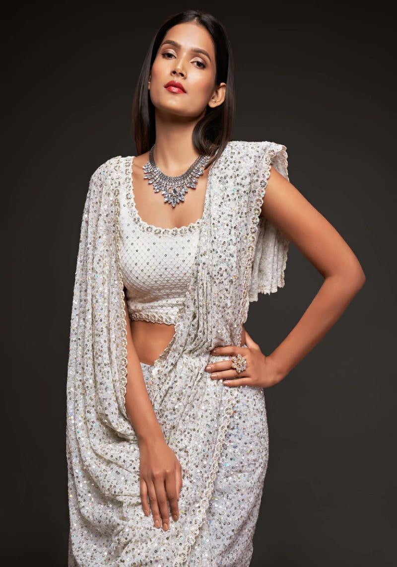 Elegant Party Wear Sequins Embroidered Georgette Saree
