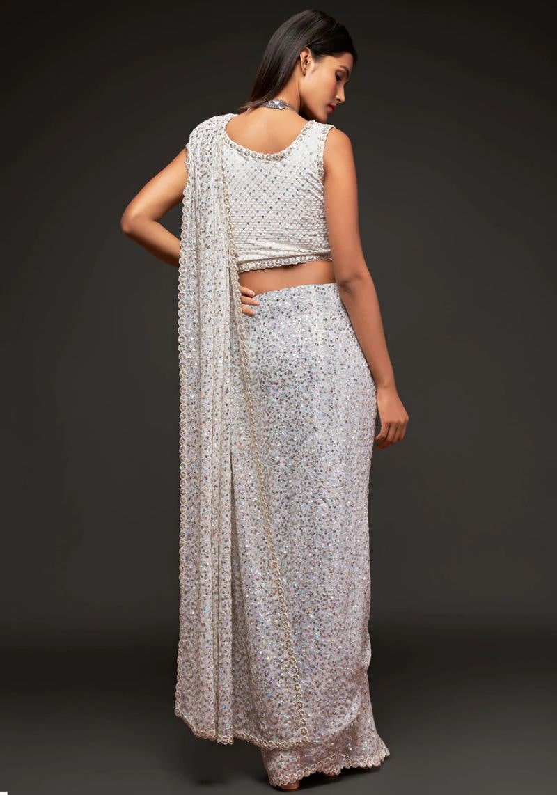 Elegant Party Wear Sequins Embroidered Georgette Saree