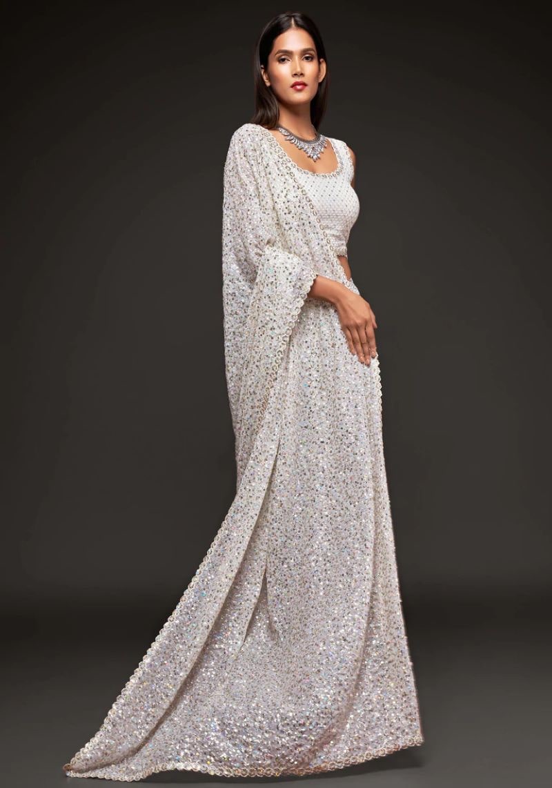 Elegant Party Wear Sequins Embroidered Georgette Saree