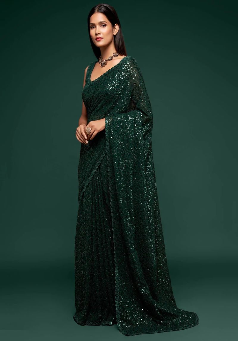 Multiple Sequins Embroidered Pure Georgette Saree