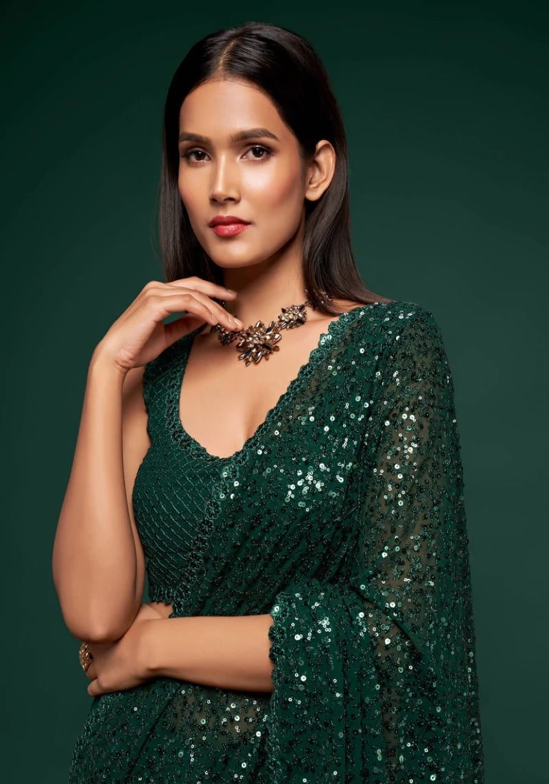 Multiple Sequins Embroidered Pure Georgette Saree