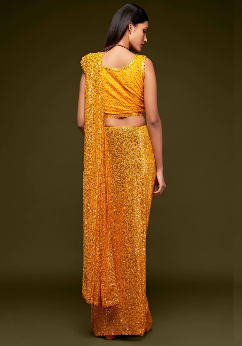 Heavy Sequins Embroidered Faux Georgette Saree