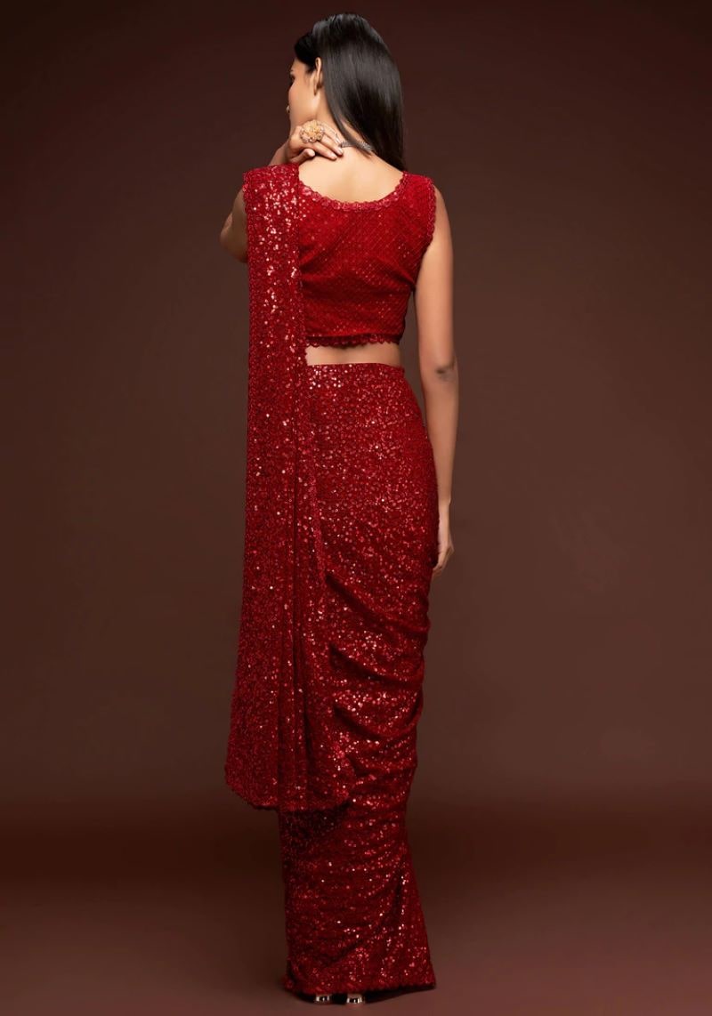 Elegant Party Wear Sequins Embroidered Georgette Saree