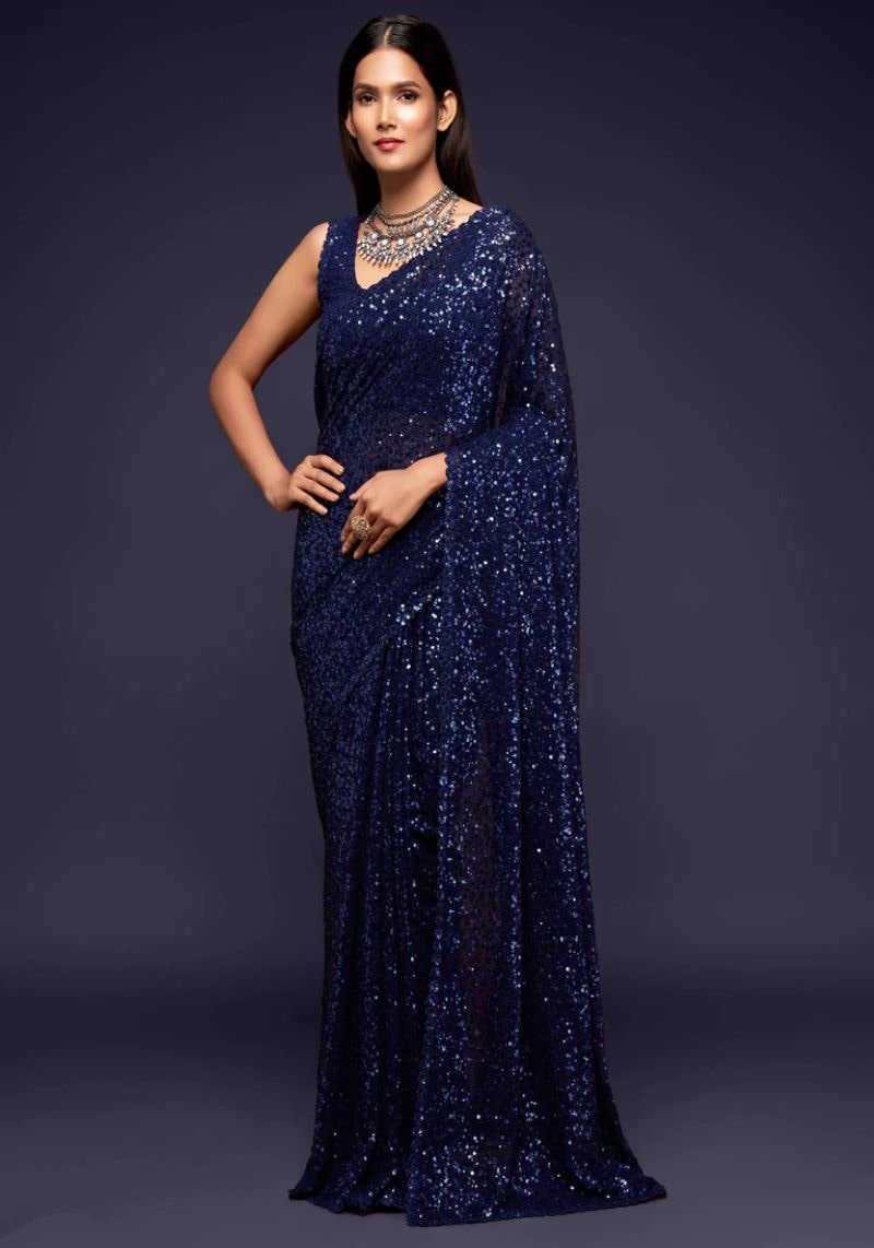 Elegant Party Wear Sequins Embroidered Georgette Saree