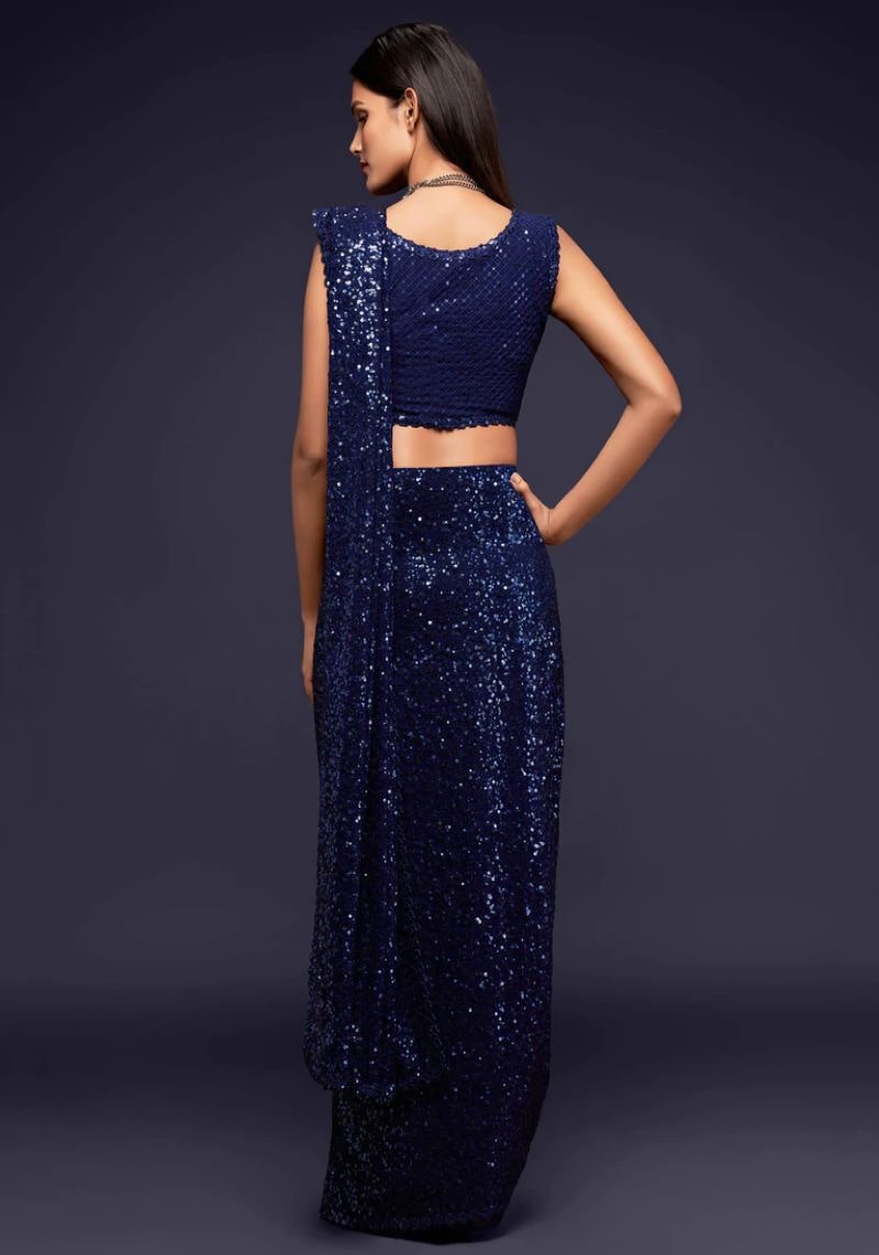 Elegant Party Wear Sequins Embroidered Georgette Saree