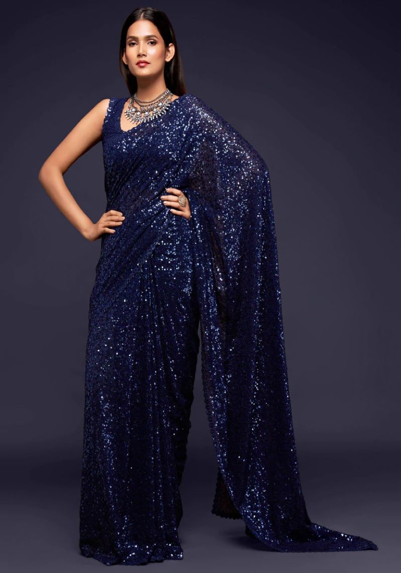 Elegant Party Wear Sequins Embroidered Georgette Saree