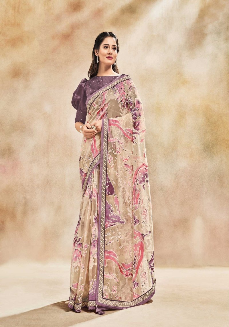 Pink Organza Embroidered Saree