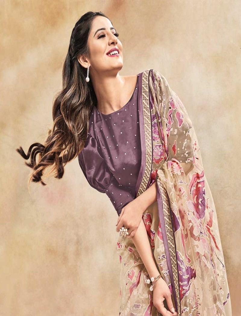Beige Organza Pearls and Stones Embellished Cord Embroidered Saree