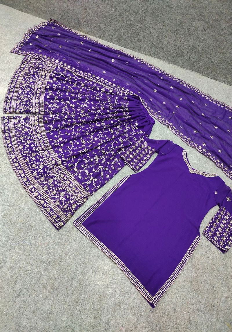 Party Wear Designer Blue Sharara Suit With Dupatta