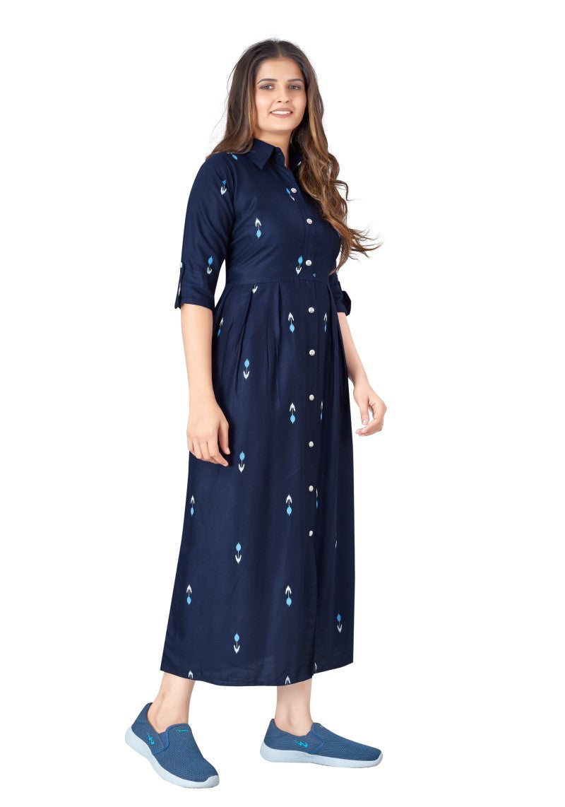 Women's Digital Printed Front Slit A line Maxi Dress