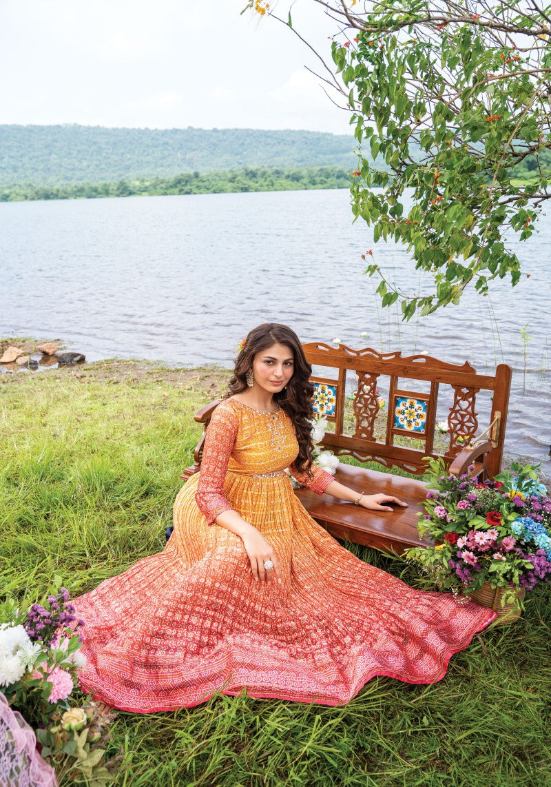 Flared Designer Gown Sitting Girl
