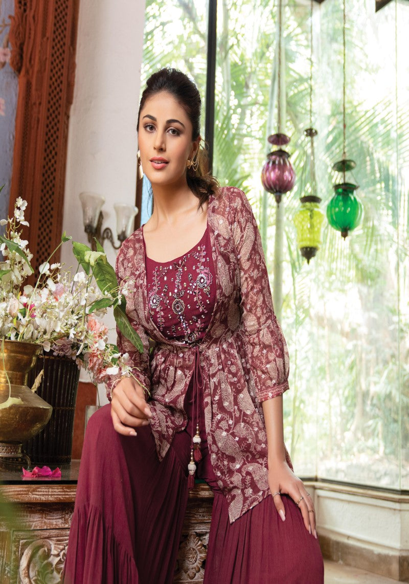Maroon Palazzo Jacket Dress