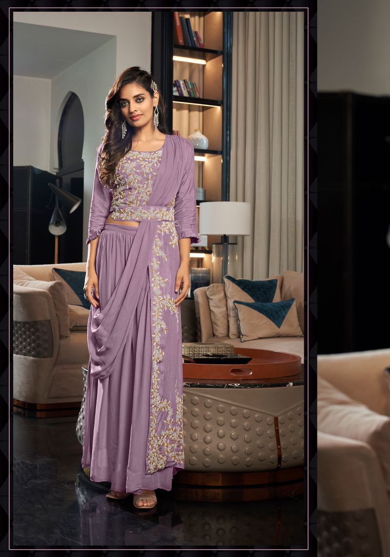 Purple Party Wear Viscose Georgette Indo-Western Fancy Dress