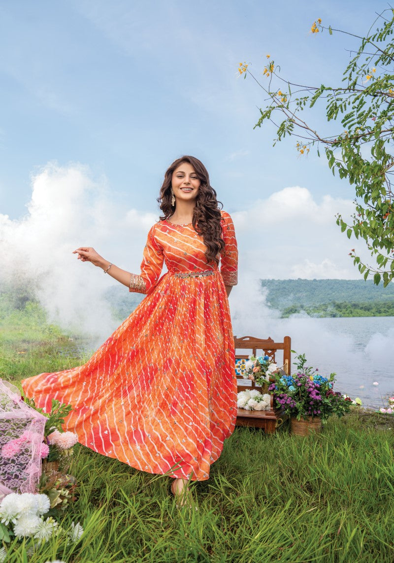 Striped Flared Designer Gown