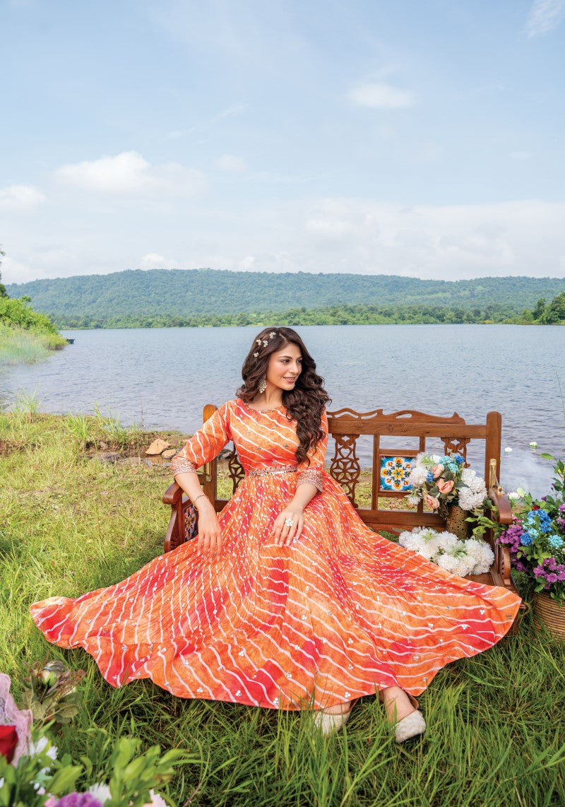 Diagonal Striped Gown Sitting Girl