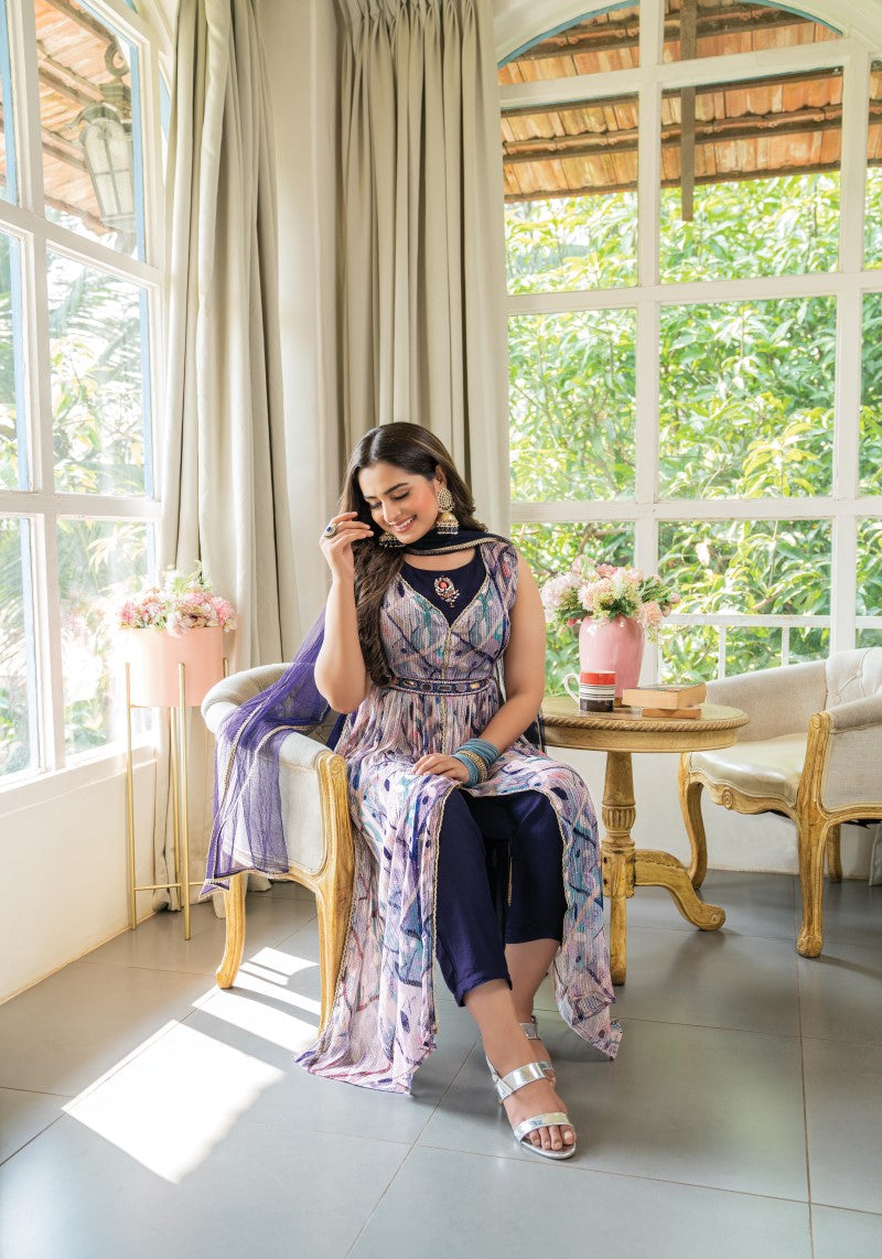 Blue Geometric Printed Kurti Pant