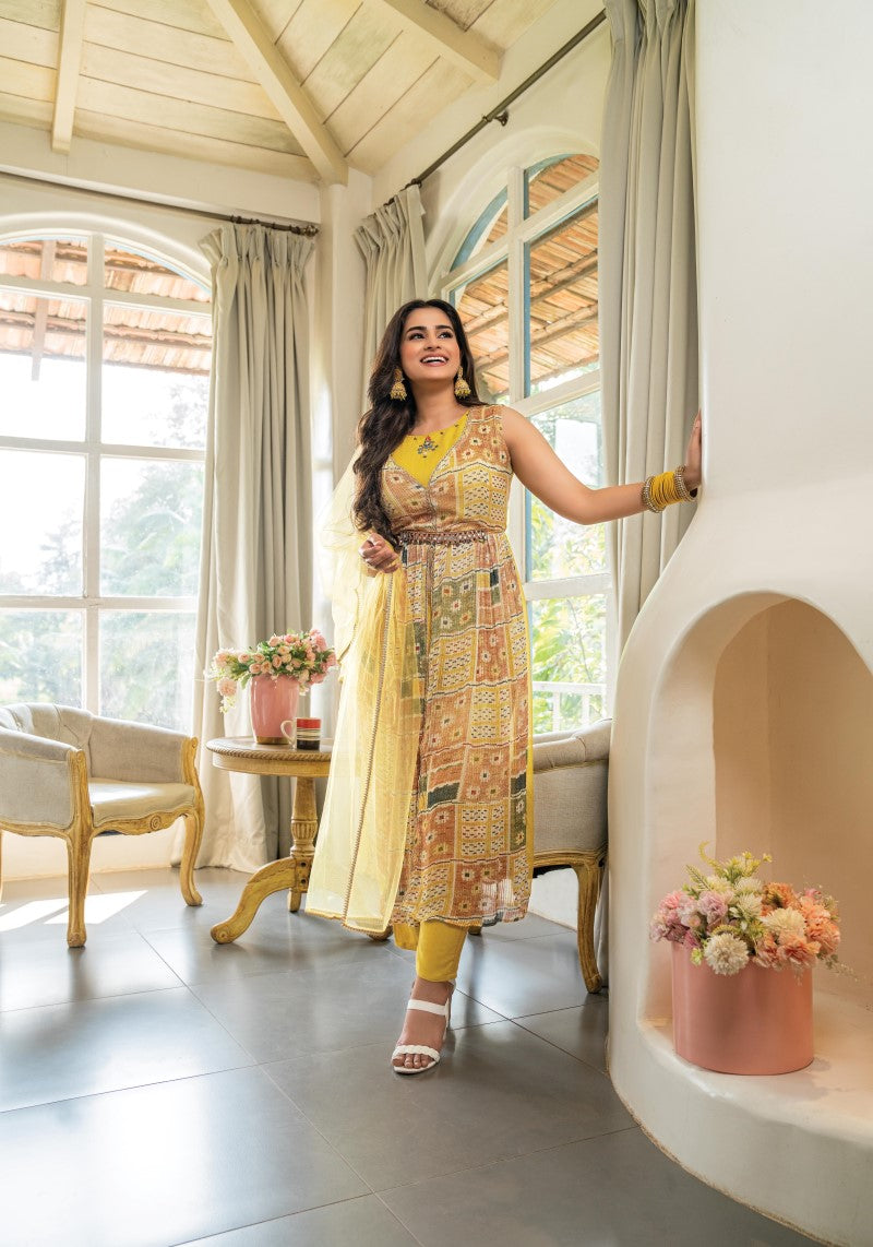 Yellow Printed Kurti