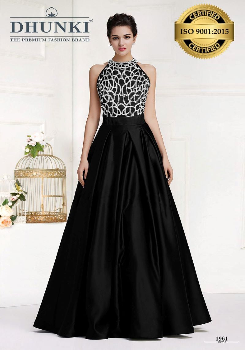 Neck Embroidered Designer Silk Gown