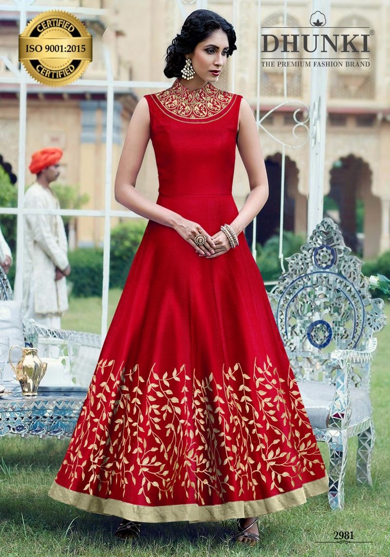 Fancy Embroidered Designer Silk Gown
