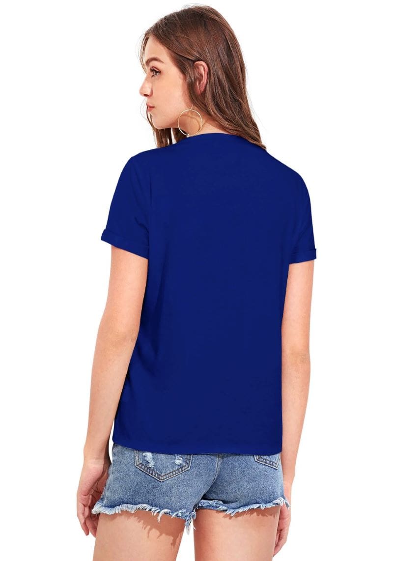Royal Blue Heart Print Women’s Cotton Round Neck T-Shirt