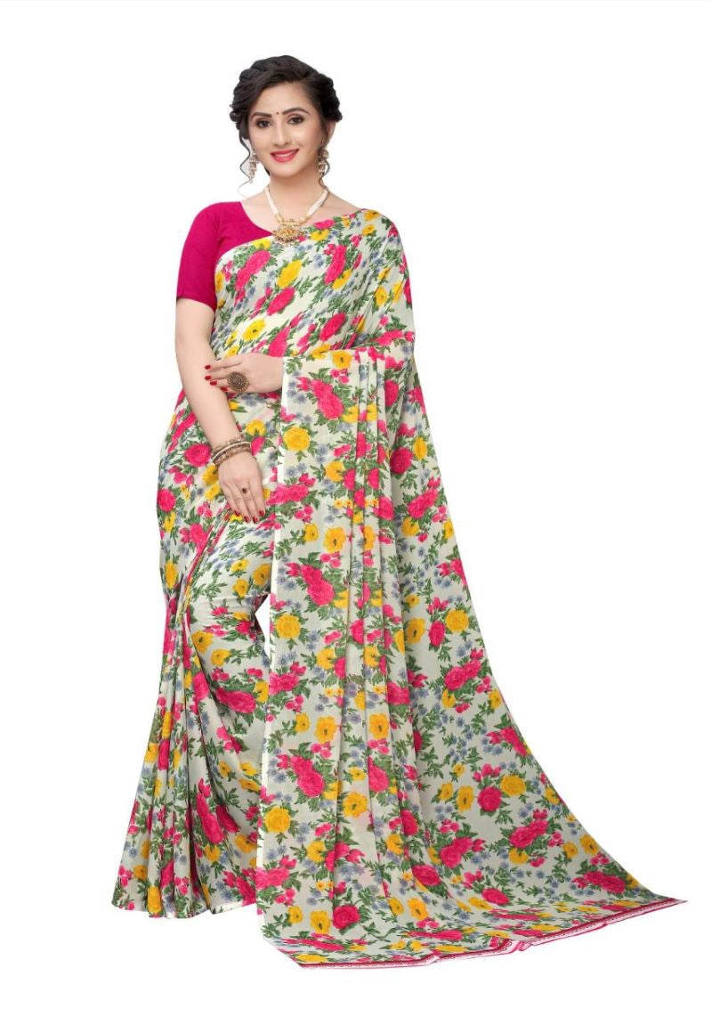 Multi Color Floral Printed Georgette Saree