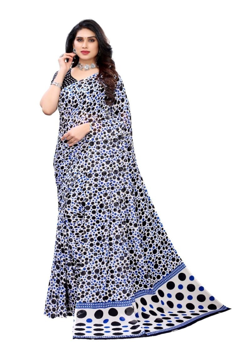 Graceful Polka Dot Printed Georgette Saree