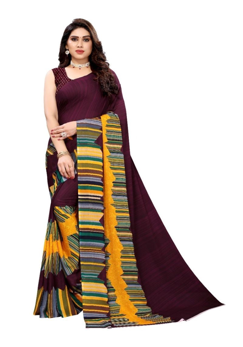 Graceful Wine Colored Georgette Saree
