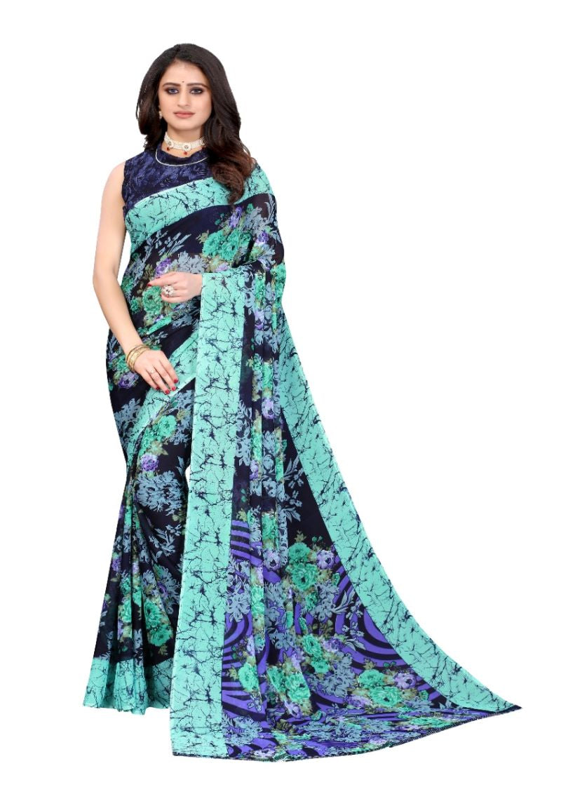 Multi Colored Floral Printed Georgette Saree