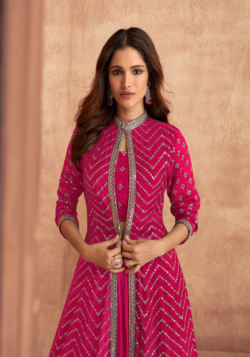 pink lehenga choli with jacket