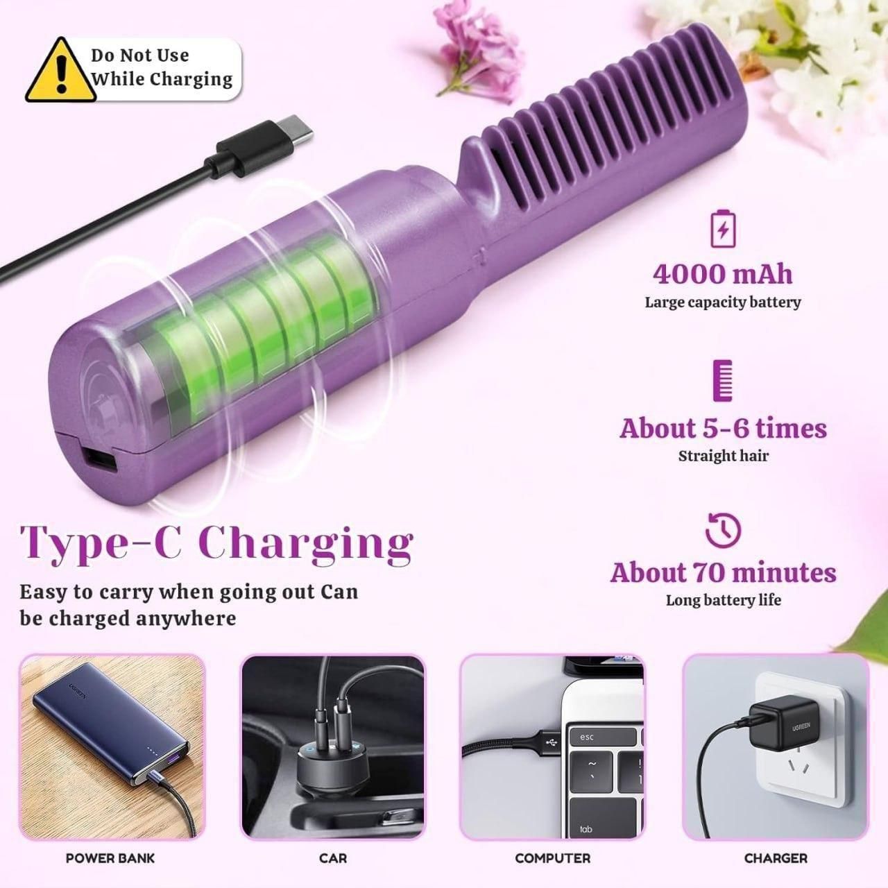 Meneflix Cordless Mini Hair Straightener & Hot Comb