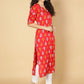 Classy Red Floral Printed Rayon Straight  Kurti