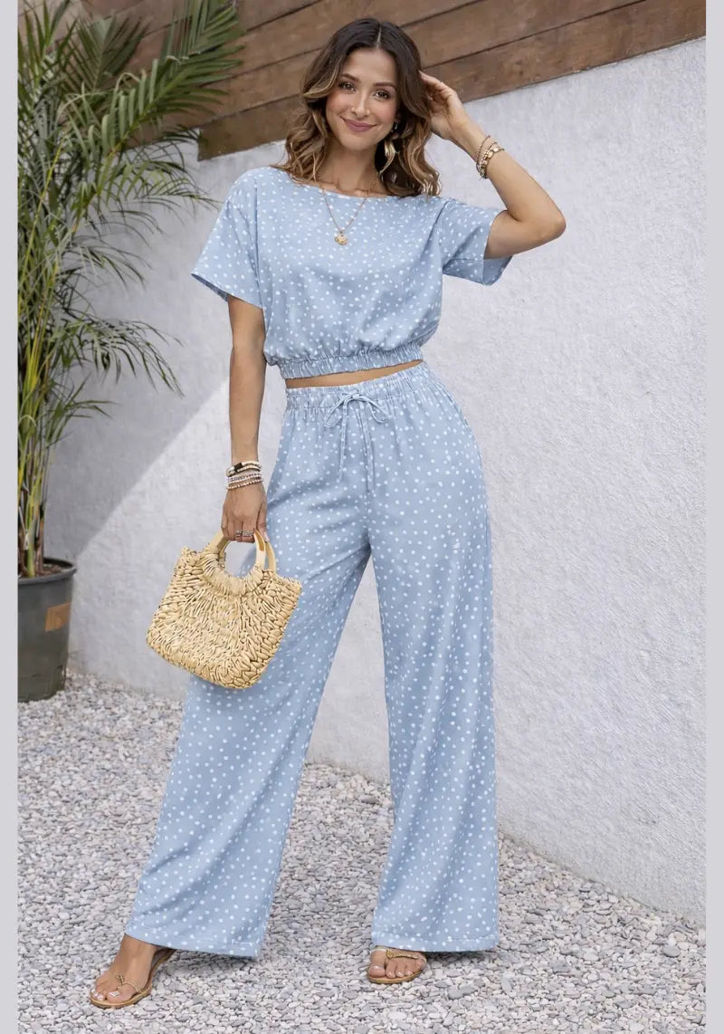 Sky Mist Polka Dot Crop Top & Wide Leg Co-ord Set