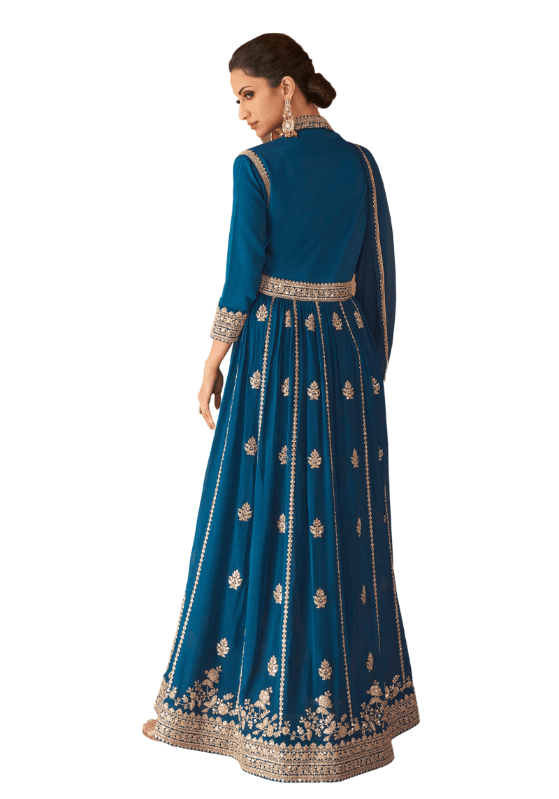 Royal Blue Designer Embroidered Floor Length Anarkali Dress