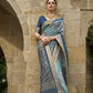 Aqua Blue Woven Art Silk Saree With Blouse