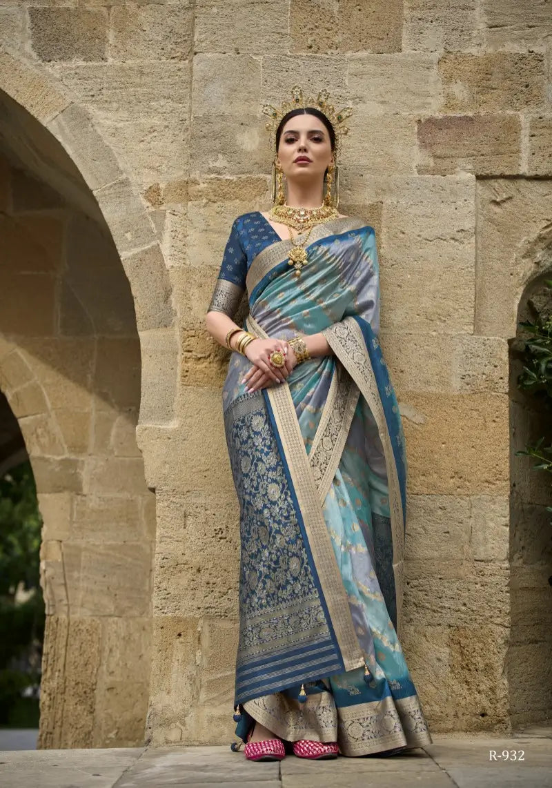 Aqua Blue Woven Art Silk Saree With Blouse