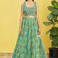 Teal Green Organza Lehenga with Mirror Zari Embroidery and Net Dupatta