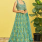 Teal Green Organza Lehenga with Mirror Zari Embroidery and Net Dupatta