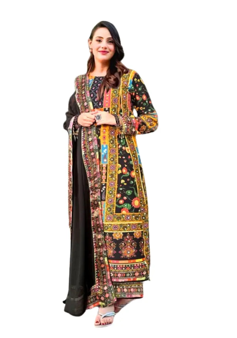 Beautiful Designer Block Print Pakistani Suit With Dupatta