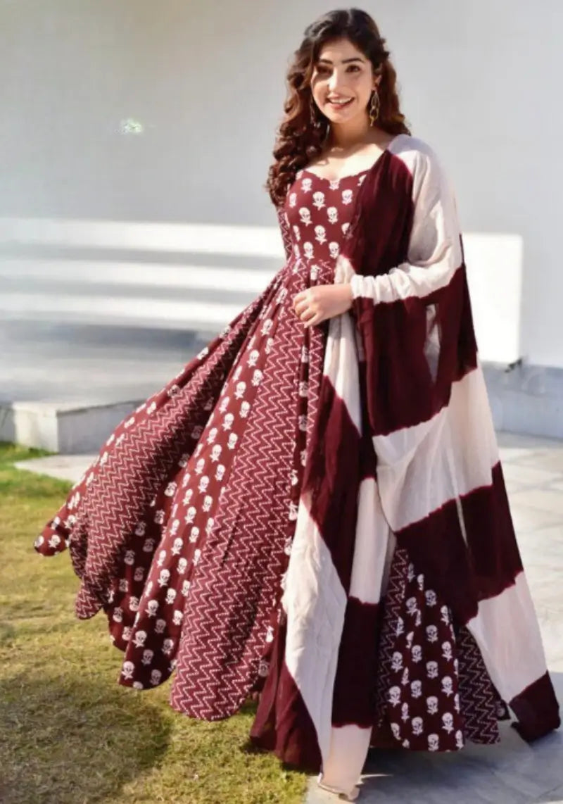 Designer Heavy Muslin Print Anarkali Style Gown