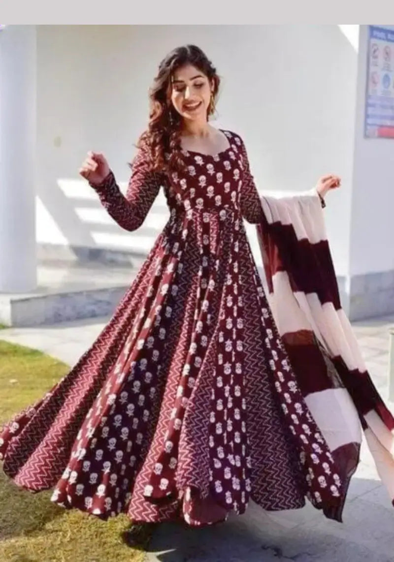 Designer Heavy Muslin Print Anarkali Style Gown