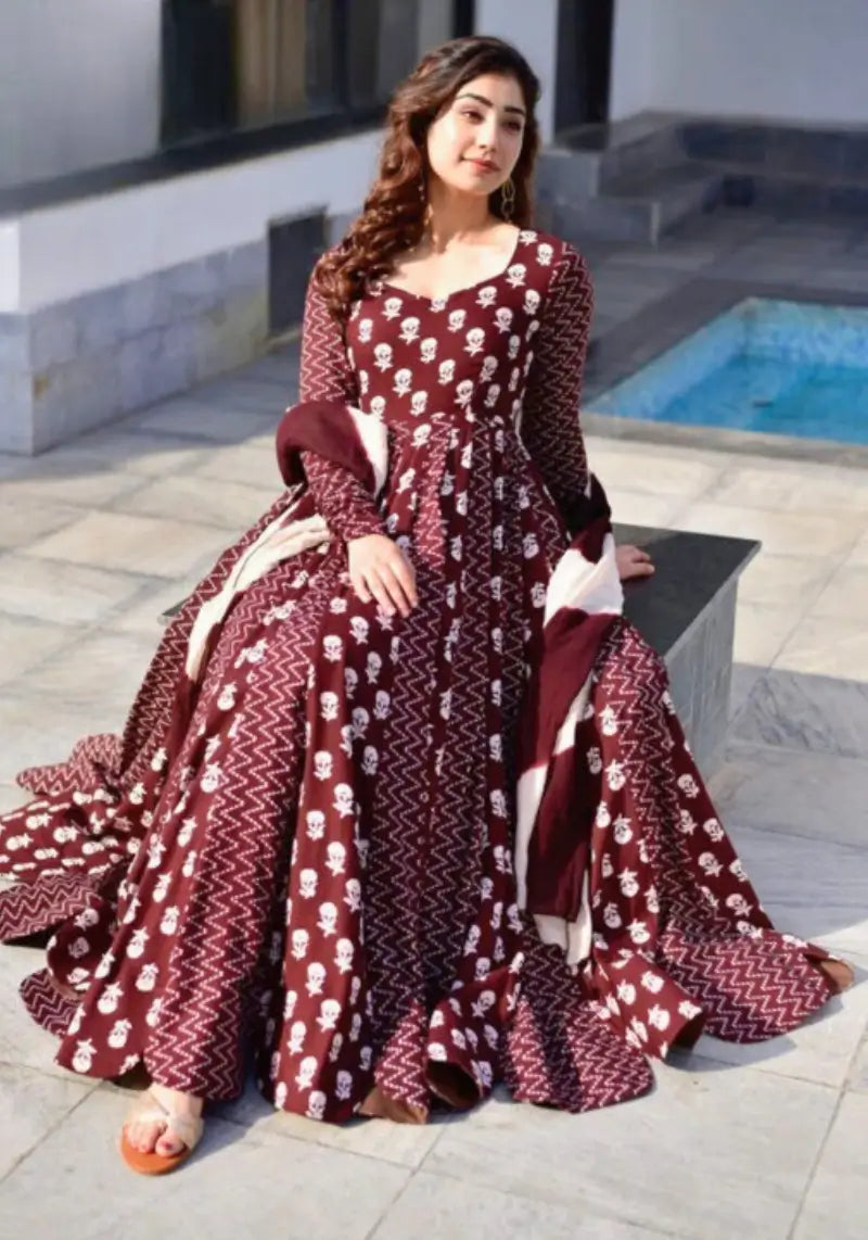 Designer Heavy Muslin Print Anarkali Style Gown