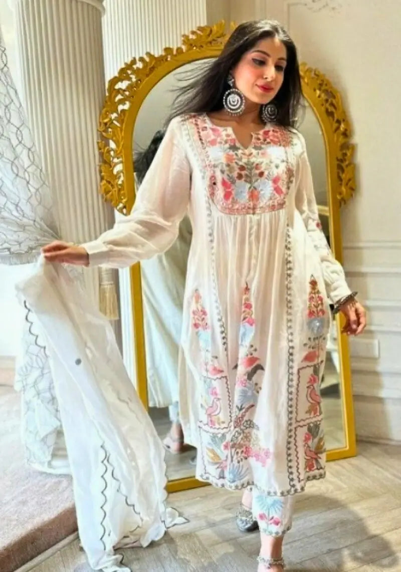 Stunning White Embellished Pakistani 3-Piece Suit