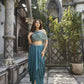 Classic Rama Blue Drape Style Indo-Western Top And Bottom Co-ord