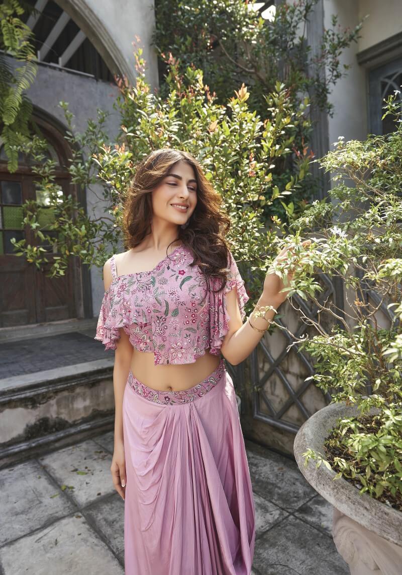 Classic Pink Drape Style Indo-Western Top And Bottom Co-ord