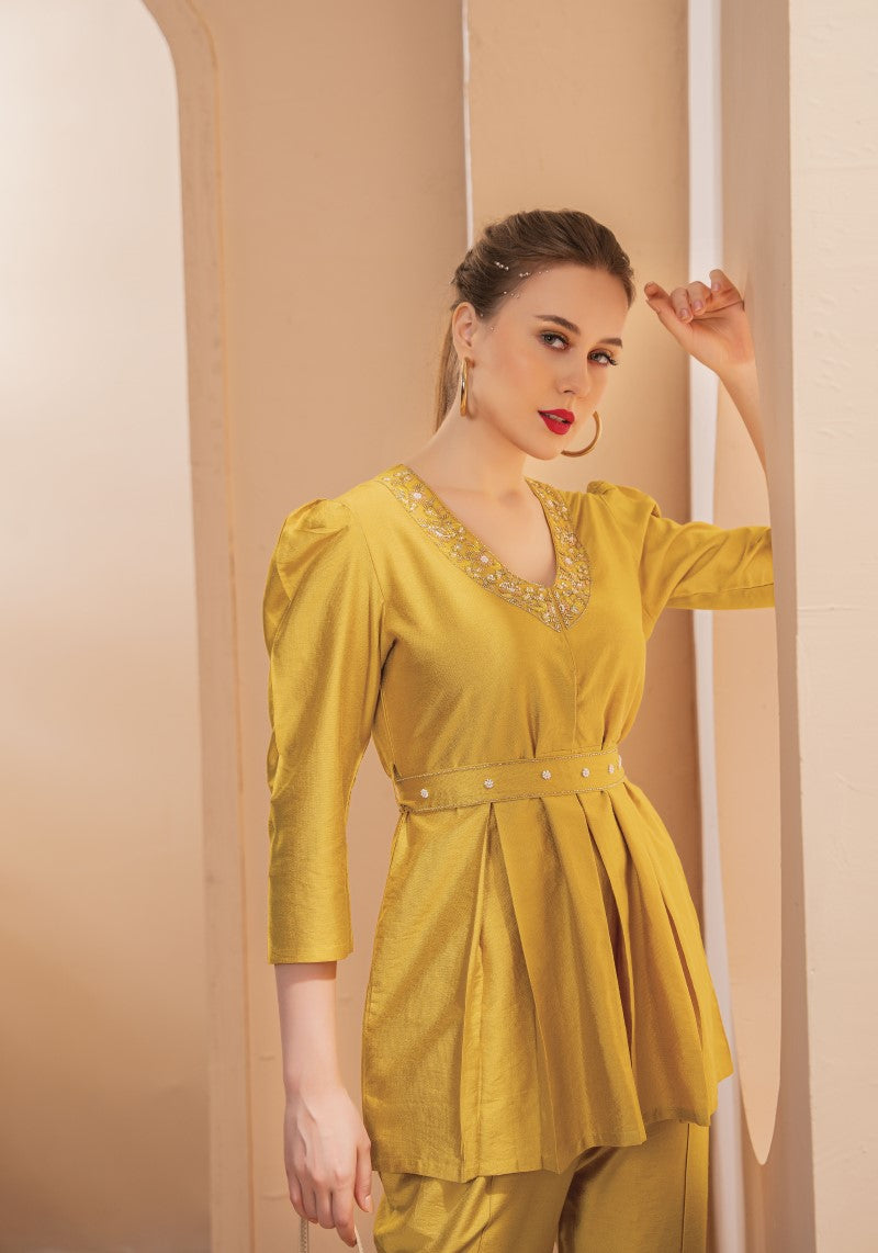 Showy Yellow Indo-Western Dress