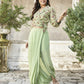 Classic Tea Green Drape Style Indo-Western Top And Bottom Co-ord